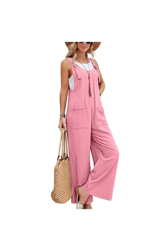 Wide Leg Jumpsuit for Women Spring Summer Casual Loose Bib Overalls Palazzo Pants Rompers Jumpsuits Pink S
