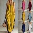 thumbnail image 1 of Wide Leg Jumpsuits For Women Zippered Round Neck Sleeveless Casual Jumpsuit Loose Trendy Wide Leg Baggy Overalls Summer Outfits with Pockets, 1 of 7