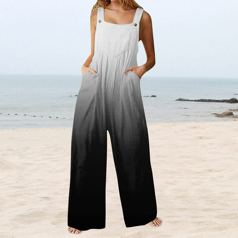 Wide Leg Jumpsuits for Woman Baggy Sweatpants Floral Rompers Overalls  Casual Cold Shoulder Jumpsuit Printing Button Suspender Jumpsuits Wyongtao  Deals