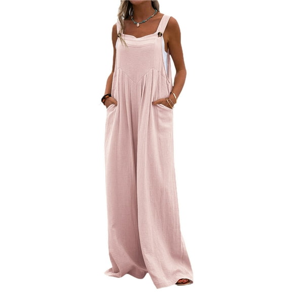 Wide Leg Jumpsuits for Women Sleeveless Suspender Overalls Loose Wide Leg Baggy Rompers Button Palazzo with Pockets