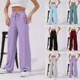 thumbnail image 1 of Wide Leg Knit Ribbed Pants for Women Drawstring Elastic Waist Comfy Soft Pajama Bottoms Sleepwear, 1 of 9