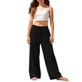 thumbnail image 1 of Wide Leg Linen Blend Pants for Girls Summer Loose Beach Pants Lightweight Straight Leg Trousers Blue 12-13 Years, 1 of 6