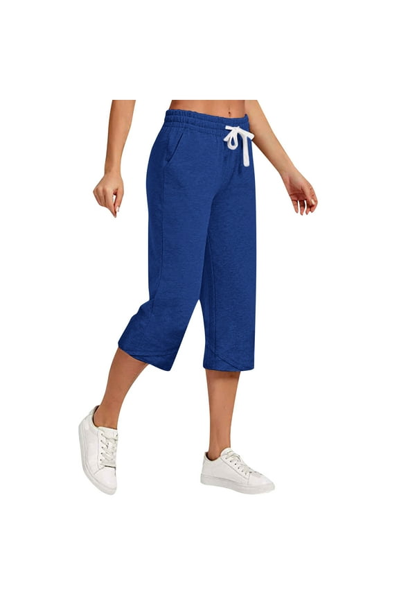 Wide Leg Linen Capri Pants for Women with Pockets Athletic Gym Capri Trousers Casual Beach Capris Fashion Drawstring Cropped Pants