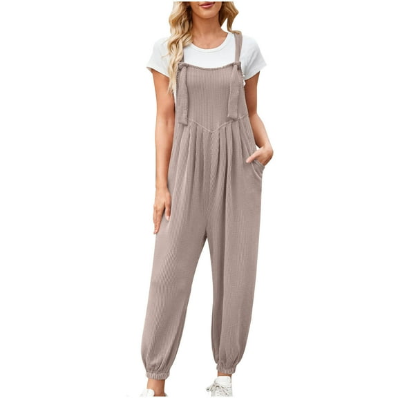 Wide Leg Linen Overalls for Womens Casual Loose Jumpsuits Loose Summer Beach Romper