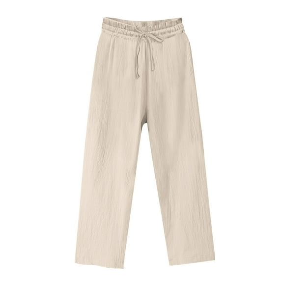 Wide Leg Linen Pants for Women New Wide Leg Linen Pants for Women Summer Capris Flowy Pants Casual Loose High Waist Trousers with Pockets Beige M