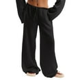 thumbnail image 1 of Wide Leg Linen Pants Women Low Rise Baggy Palazzo Pants Soft Drawstring Sweatpants Lightweight Boho Beach Trousers with Pockets Black L, 1 of 7