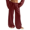 thumbnail image 1 of Wide Leg Linen Pants Women Low Rise Baggy Palazzo Pants Soft Drawstring Sweatpants Lightweight Boho Beach Trousers with Pockets Wine S, 1 of 7