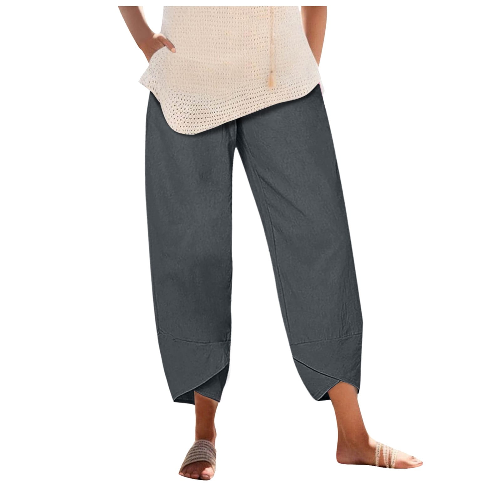 Wide Leg Linen Pants for Women Petite, Cotton Linen Pants Casual Summer ...