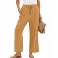 thumbnail image 1 of Wide Leg Linen Pants Women Summer Baggy Boho Casual Elastic Waist Long Lounge Travel Pants Trousers with Pockets Orange XL, 1 of 6