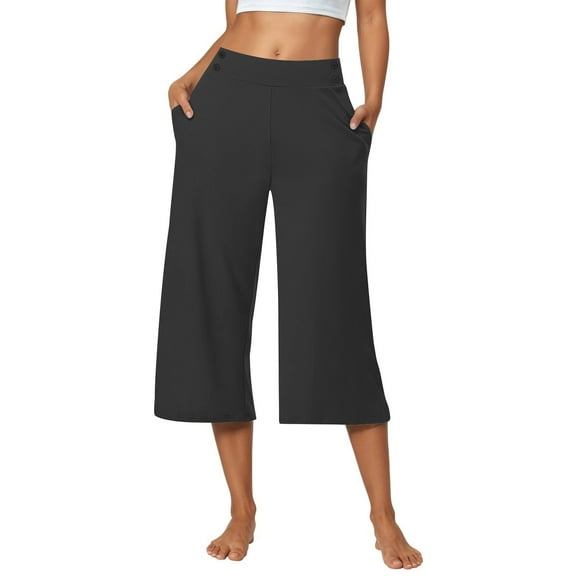 Wide Leg Linen Pants Women's Linen Pants Loose Fit With Pockets Buttons Relaxation Style Womens Casual Pants Black M