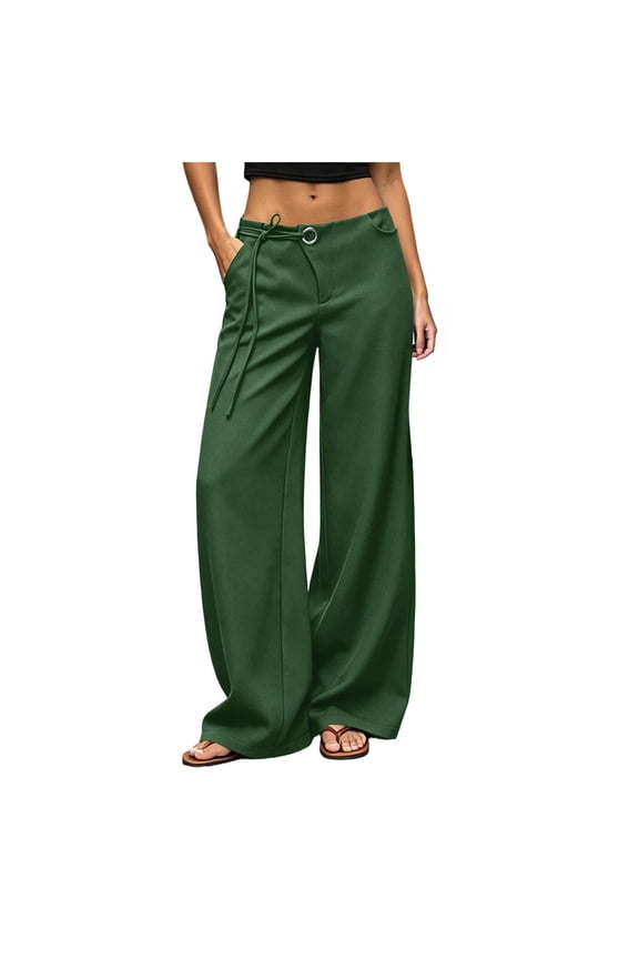 Wide Leg Linen Pants for Women Dressy Stylish Wrap High Waisted Loose Business Casual Pants with Pockets