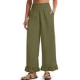 thumbnail image 1 of Wide Leg Linen Pants for Women High Waisted Ruffle Hem Palazzo Pants Boho Summer Casual Loose Flowy Pant Trousers Army Green 2XL, 1 of 7