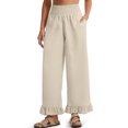 thumbnail image 1 of Wide Leg Linen Pants for Women High Waisted Ruffle Hem Palazzo Pants Boho Summer Casual Loose Flowy Pant Trousers Beige XL, 1 of 7