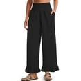 thumbnail image 1 of Wide Leg Linen Pants for Women High Waisted Ruffle Hem Palazzo Pants Boho Summer Casual Loose Flowy Pant Trousers Black L, 1 of 7
