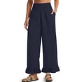 thumbnail image 1 of Wide Leg Linen Pants for Women High Waisted Ruffle Hem Palazzo Pants Boho Summer Casual Loose Flowy Pant Trousers Navy S, 1 of 7