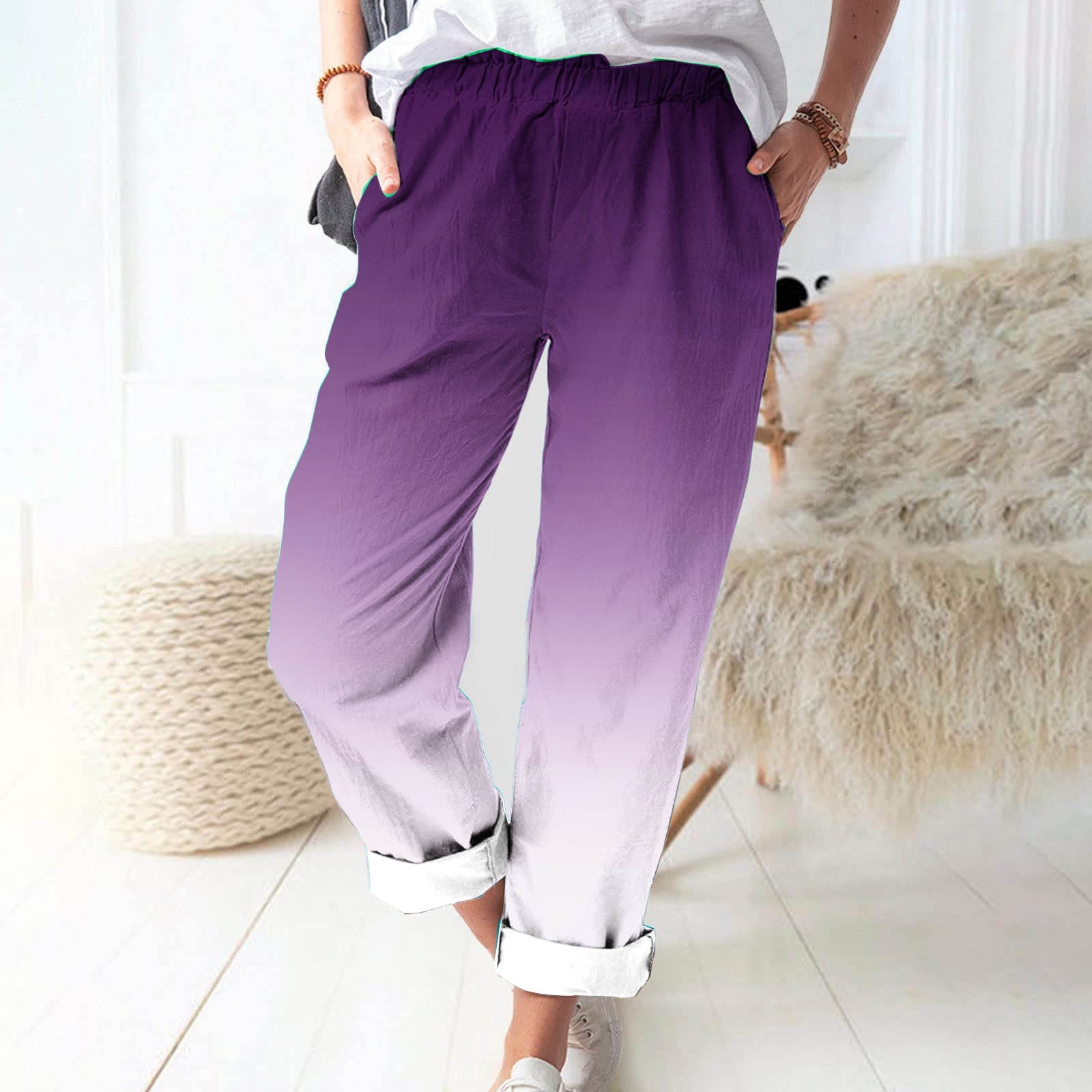 Wide Leg Linen Pants for Women Long Women’s Trousers Spring Printed