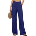 thumbnail image 1 of Wide Leg Linen Pants for Women Summer Casual High Waisted Drawstring Pants with Pockets Loose Lightweight Lounge Trousers, 1 of 6