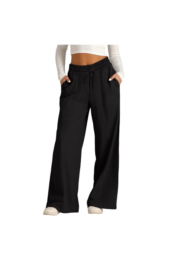 Wide Leg Linen Pants for Women Summer Oversized High Waist Flowy Pants with Pockets Baggy Boho Beach Palazzo Trousers, 3XL