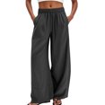 thumbnail image 1 of Wide Leg Linen Pants for Women Tall Spring Linen Palazzo Pants Baggy High Waisted Beach Pant Gauze Lounge Trousers Black 2XL, 1 of 5