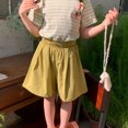 thumbnail image 1 of Wide Leg Linen Shorts for Girls Elastic High Waisted Pleated Casual Loose Bermuda Shorts, 1 of 7