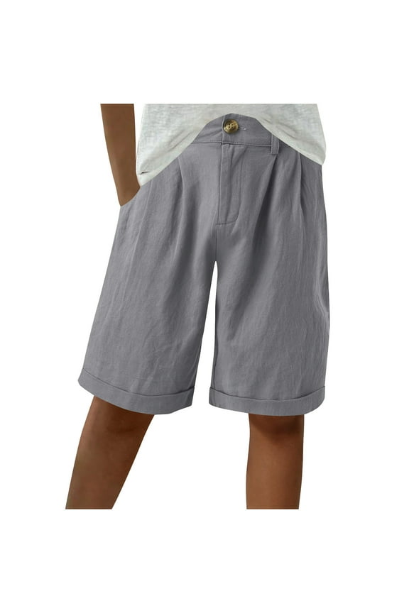 Wide Leg Linen Shorts for Women High Waisted Pleated Casual Loose Bermuda Shorts Summer Beach Short Pants Dressy Business Work Shorts with Pockets