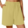 thumbnail image 1 of Wide Leg Linen Shorts for Women, Solid Color Comfy Drawstring Elastic Waisted Casual Beach Shorts with Pockets Yellow XL, 1 of 6