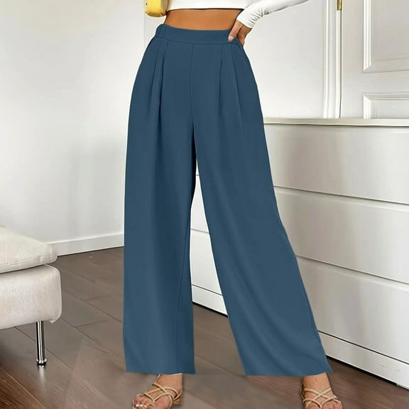 uublik Wide Leg Lounge Pants for Women Blue High Waist Casual Loose Beach Travel Lounge Pants