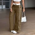 thumbnail image 1 of Wide Leg Lounge Pants for Women - Ice Silk Wrinkle Casual Elastic Waist Baggy Track Pants Brown 2XL, 1 of 6