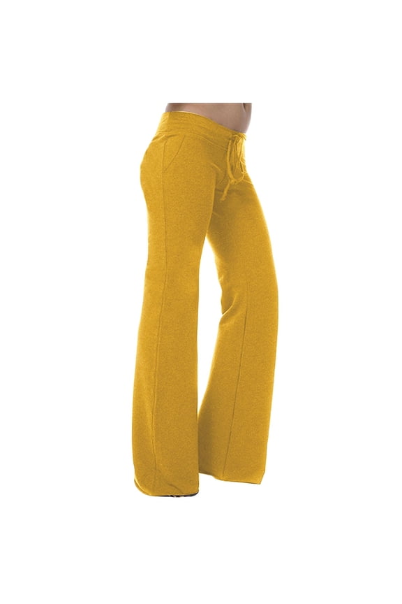 Wide Leg Lounge Yoga Pants with Pockets Drawstring Stretchy Flare Yoga Leggings Solid Workout Casual Sweatpants (Small, Yellow)