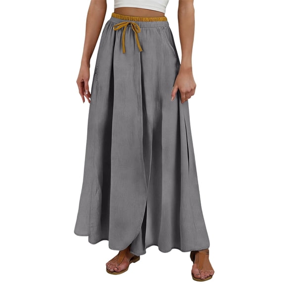 Wide Leg Midi Everyday Skirts Women High Rise Comfortable Fit Casual Skirt Grey XL
