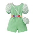 thumbnail image 1 of Wide Leg One Piece Overalls on Clearance Toddler Girls Puff Sleeve Romper Ribbed Elastic Jumpsuit Summer One Piece Playsuit with Bag New Green 5 Years, 1 of 3