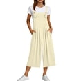 thumbnail image 1 of Wide Leg Overalls Bibs for Women Capri Length Pocket Linen Summer Casual Romper Jumpsuits Capris Pants (S, Beige), 1 of 6