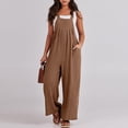 thumbnail image 1 of Wide Leg Overalls for Women Loose Fit Casual Sleeveless Linen Jumpsuit Tie Straps Bib Summer Rompers with Pockets Brown XL, 1 of 8