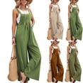 thumbnail image 1 of Wide Leg Overalls for Womens Casual Cotton Linen Baggy Loose Maternity Summer Beach Jumpsuits Romper Green 3XL, 1 of 5