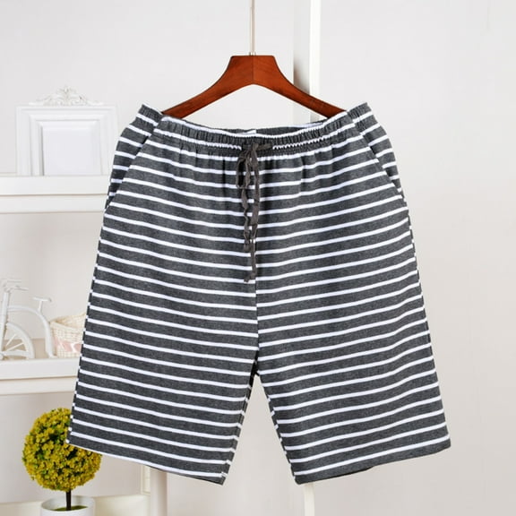 Wide Leg Pajama Shorts for Men with Pockets Big & Tall L-4X Plus Size Mens Casual Stripe Printed Drawstring Elastic Waist Loungewear Short