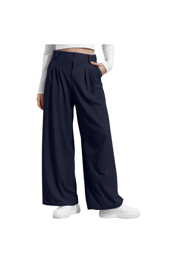Wide Leg Palazzo Pants for Woman Elastic High Waisted Knit Casual Pants Business Casual Work Trousers with Pockets