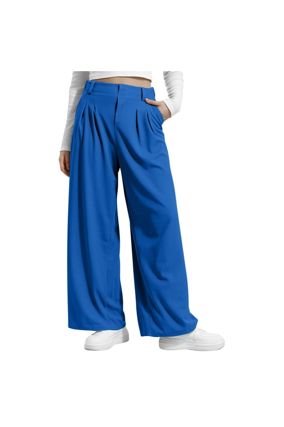 Wide Leg Palazzo Pants for Woman Elastic High Waisted Knit Casual Pants Business Casual Work Trousers with Pockets