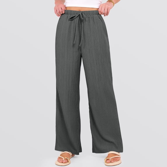 Wide Leg Palazzo Pants for Women Summer High Waist Flowy Loose Casual Lounge Trousers Beach Travel Vacation Khaki Pants Dark Gray S 28" Insaeam