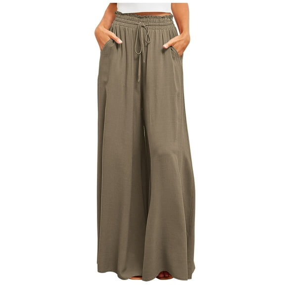 Wide Leg Palazzo Pants for Women with Pockets Flowy Elastic Waist Business Causal Pants Summer Beach Travel Trousers