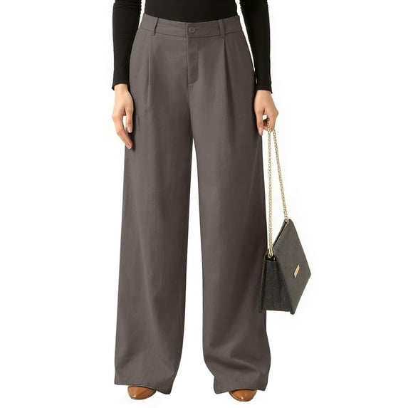 Wide Leg Pants Business Casual Dressy Pants High Waisted Office Trousers Pants Long Comfy Suit Pants Light Gray S