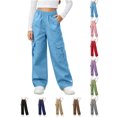 thumbnail image 1 of Wide Leg Pants Children's Solid Color Casual Fashionable Elastic Waist Casual Sports Workwear Pants Kids Light Blue 9-10 Years, 1 of 9