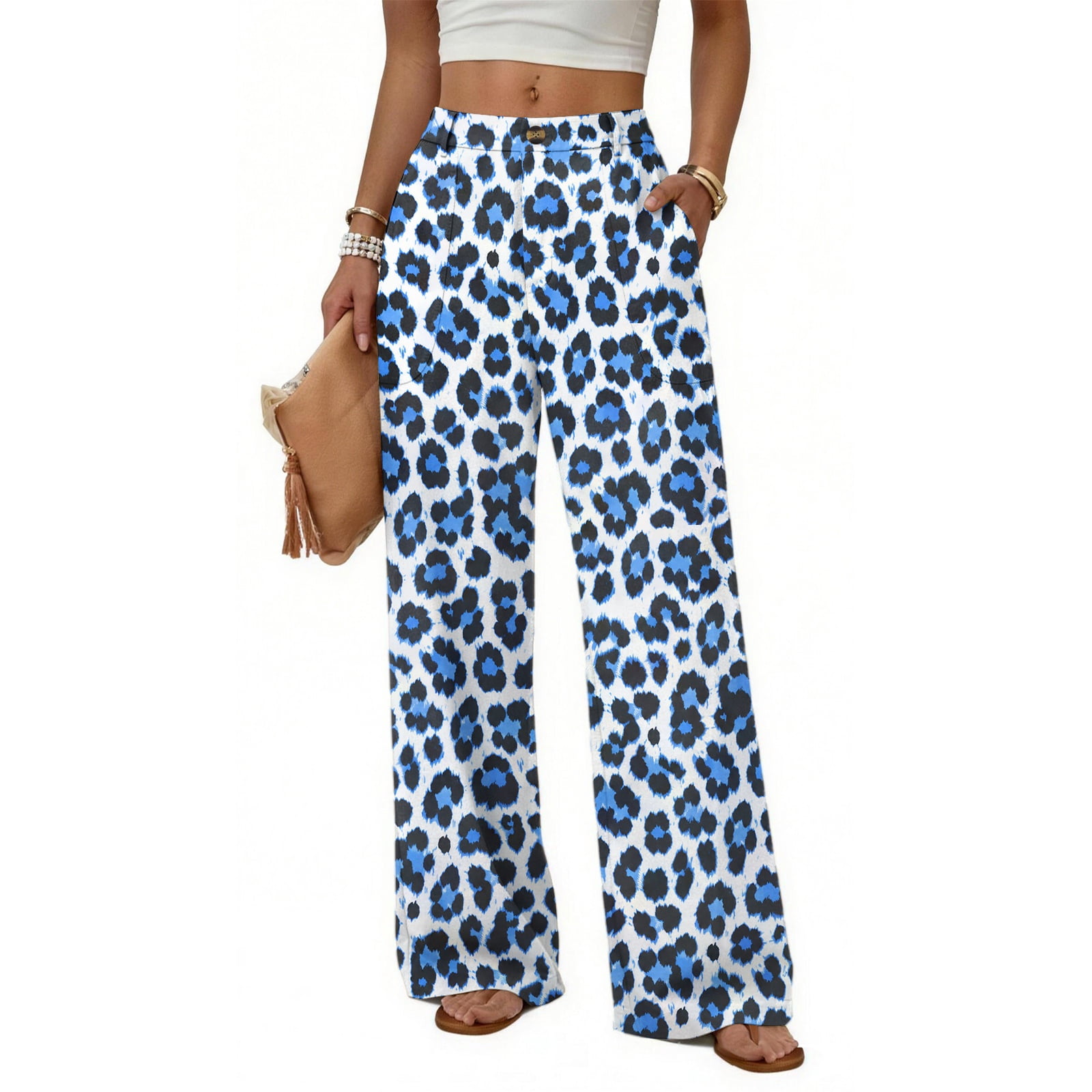 Wide Leg Pants For Women Button Fly Closure Side Pockets Loose Fit ...