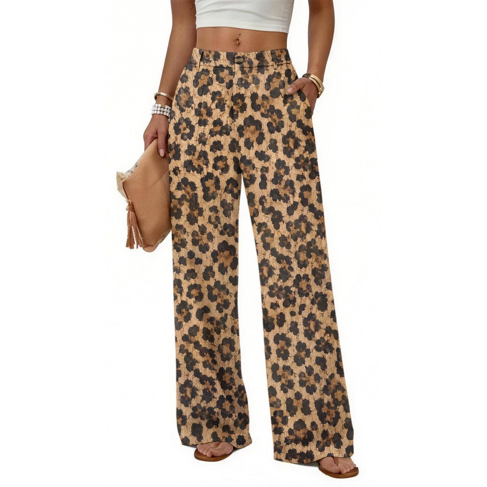 Wide Leg Pants For Women Button Fly Closure Side Pockets Loose Fit ...