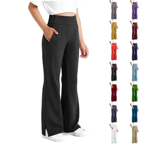 Wide Leg Pants Girls High Waisted Girls Flare Leggings Girls Black Uniform Pants Girls Pants Size 6-15 Years