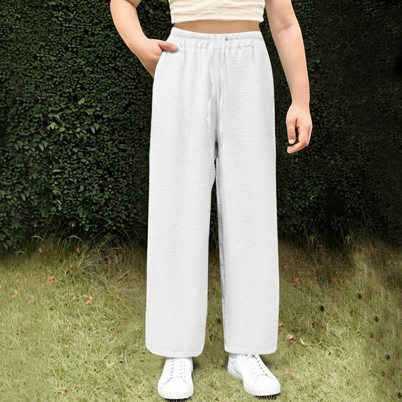 Wide Leg Pants for Girls Kids Casual Drawstring Waisted Loose Sweatpants with Pockets Solid Color Athletic Cozy Trousers Tween 2025 Fall Workout Pants,Sizes 5-15