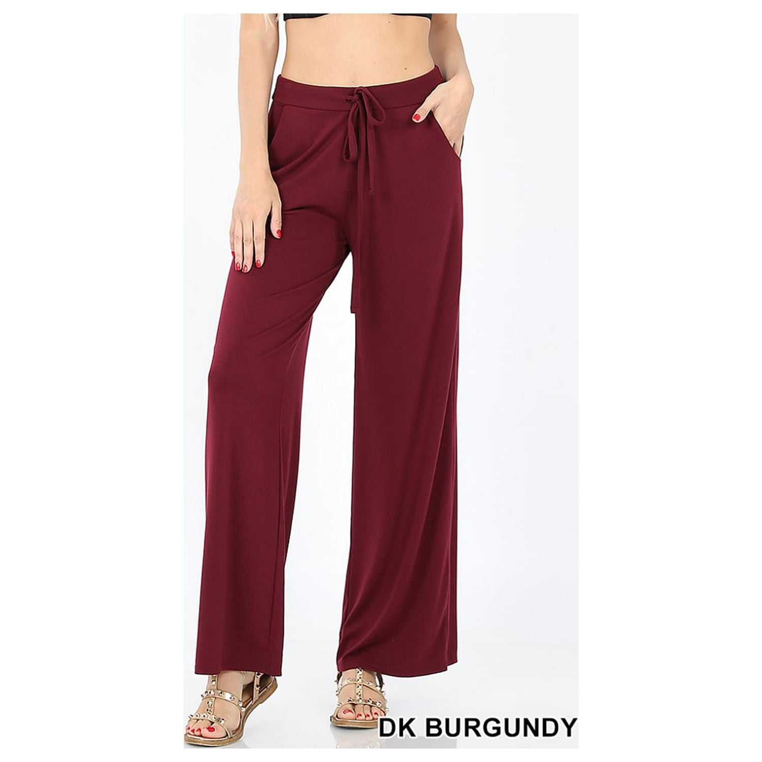 Wide Leg Pants Lounge Pants Women Relaxed Fit with Pockets Burgundy
