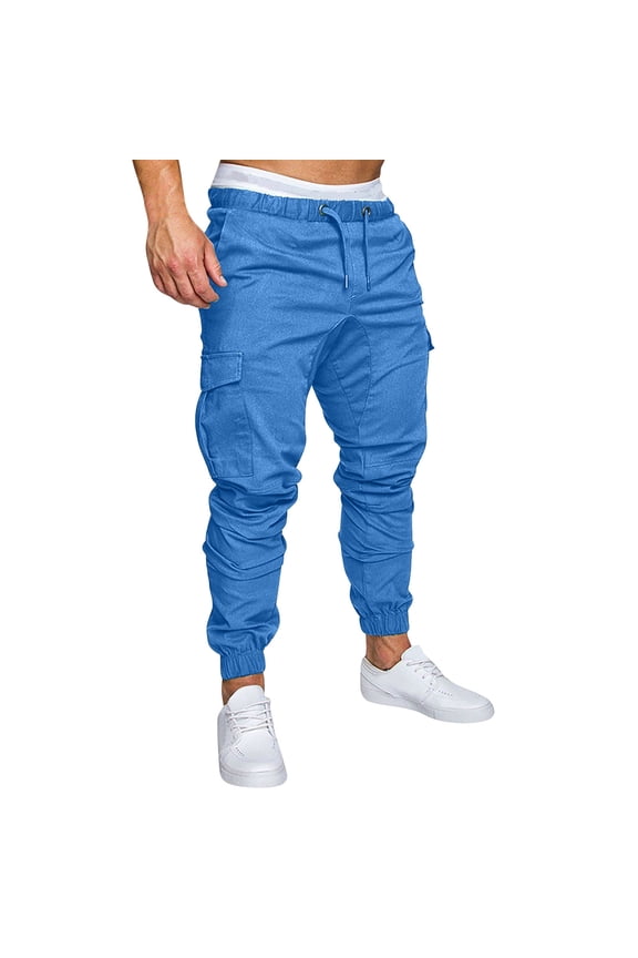Wide Leg Pants for Men Business Casual, Mens Fashion Joggers Sports Pants Cotton Pants Sweatpants Trousers Mens Long Pants New Mens Trousers Pants Sky Blue L