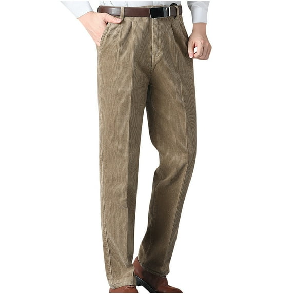 Wide Leg Pants Mens Corduroy Pants Casual Straight Leg Pleated Dress Pants Slim Fit Straight-Leg Corduroy Pant for Men Elastic Waist Suit Trousers with Pocket Fashion Long Trousers