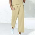 thumbnail image 1 of Wide Leg Pants Plus Size, Women Fashion Solid Color Elastic Waist Sports Casual Pants With Side Pockets Women High Waisted Pants (Beige,L), 1 of 8