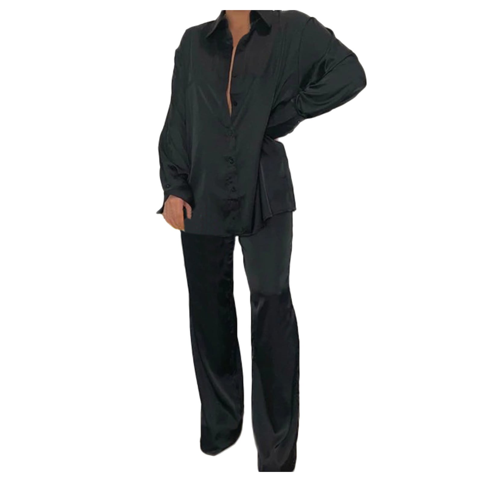 Ladies' 2 Piece Outfit with Long Sleeve Top and Wide Pants main image 1